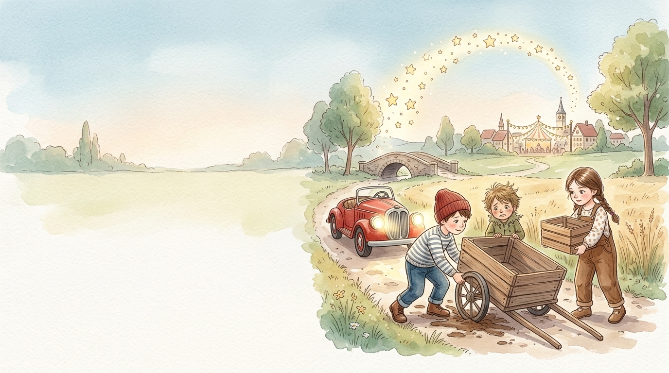 Luca setzte sich auf den Tretflitzer, und Emma lief nebenher. Die Sternspur…