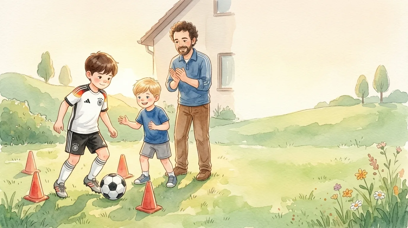 Jeden Nachmittag rollte der Ball über den Rasen hinter Emils Haus. Emil…