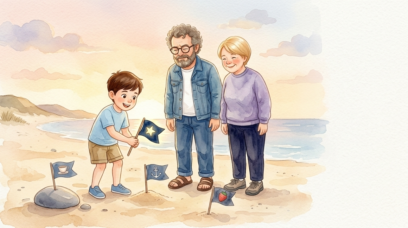 Max stapfte am Strand entlang und ließ Muscheln knirschen. Der Wind roch…