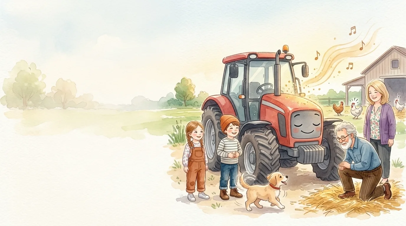 In diesem hellen Lachen begann der Traktor zu leuchten. Über seiner roten…