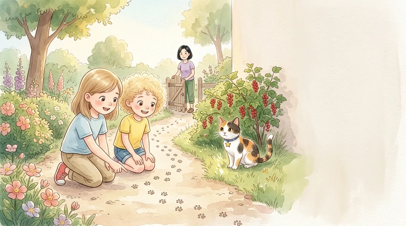An einem hellen Nachmittag spielte Mia im Gartenweg. Da rief Lola leise…