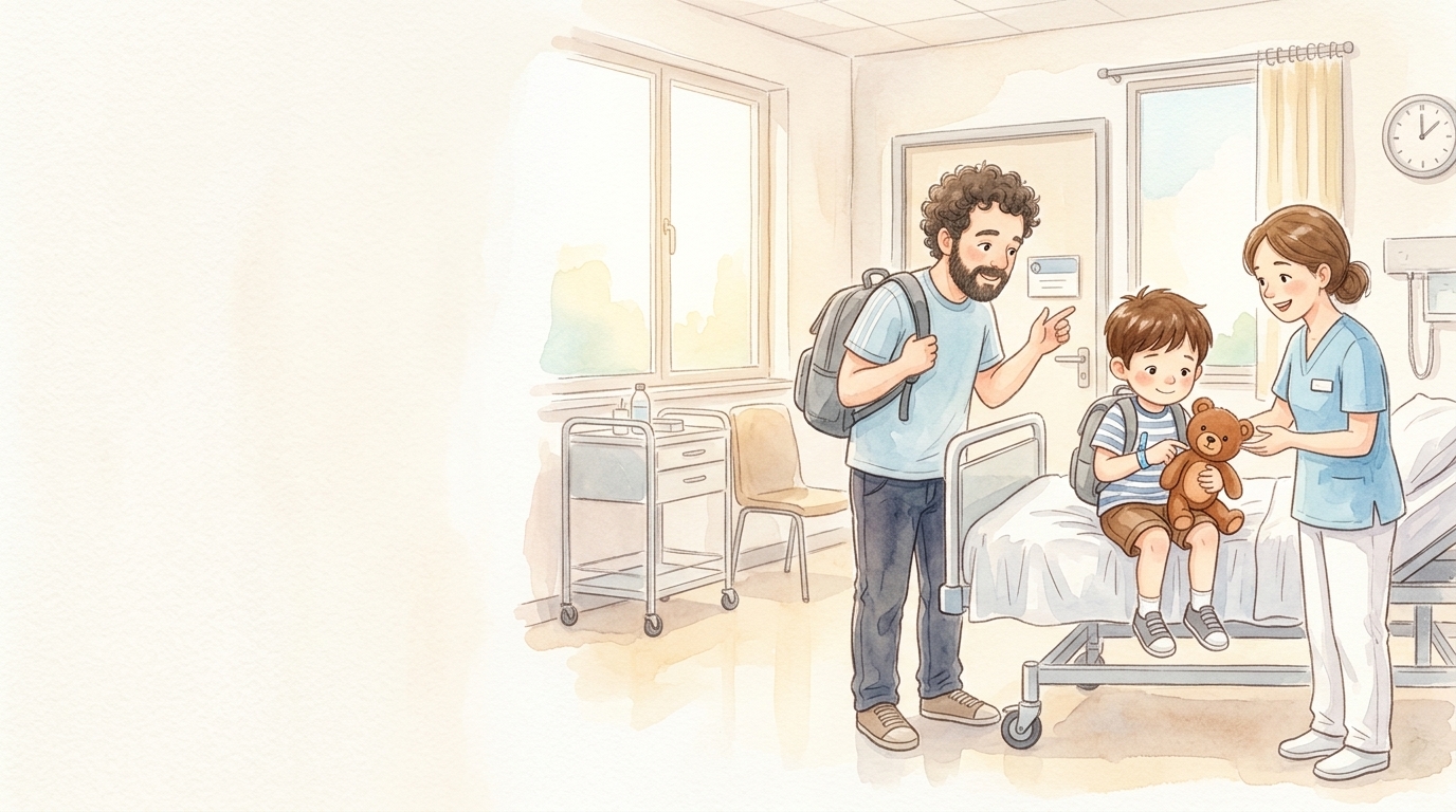Am Morgen trug Georg den Rucksack ins Krankenhaus. Drinnen roch alles anders,…