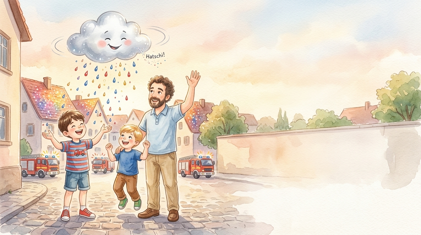 Die kleine Wolke glitt über den bunten Himmelsweg. Erst schwebte sie zaghaft,…