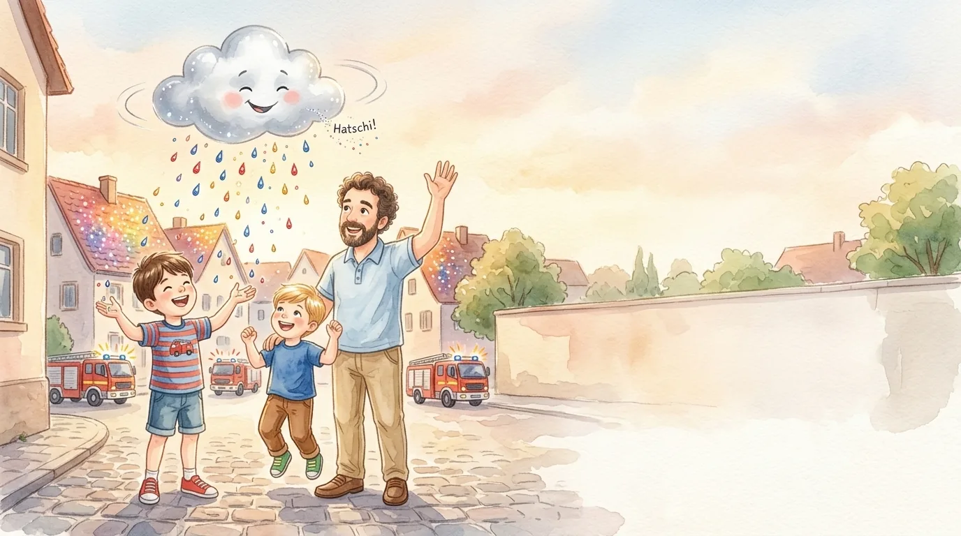 Die kleine Wolke glitt über den bunten Himmelsweg. Erst schwebte sie zaghaft,…