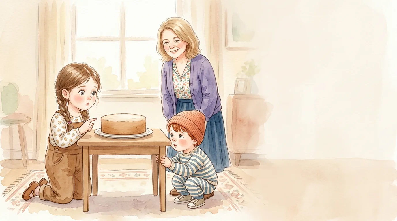 Emma staunt über den runden Kuchen. Er sieht lecker aus, aber etwas…