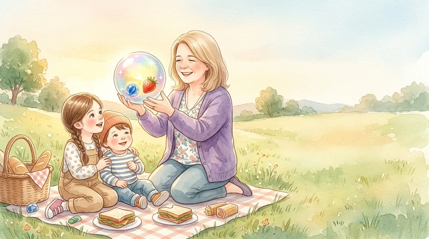 Marie hebt die Regenbogenkugel hoch. Leise pling macht sie dabei. In ihrem…