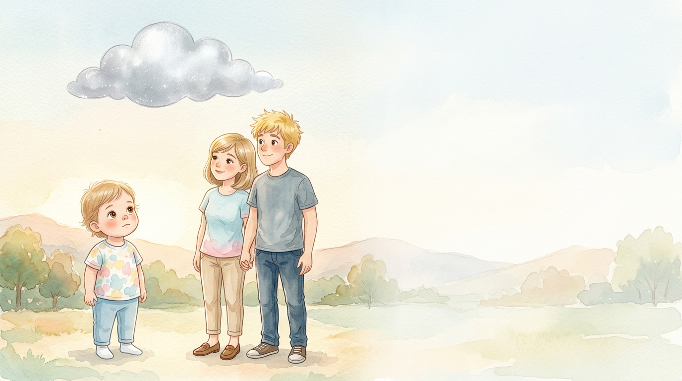 Nun schimmert eine silbrige Wolke. Lily wird ganz still. Emilie und David…