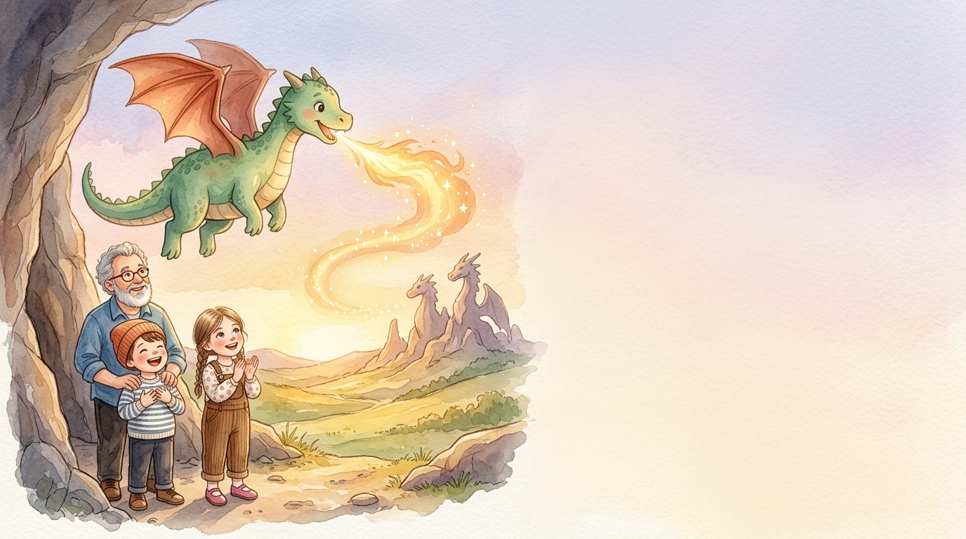 Mit einem fröhlichen Brummen hob der Drache den Kopf. Aus seinem Maul…