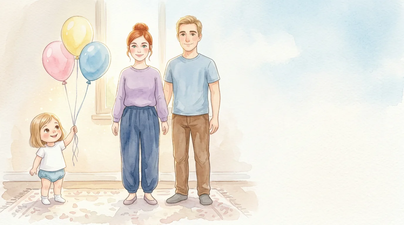 Morgenlicht glitzert weich im Zimmer. Drei Ballons schweben leise heran. Kühle Bänder…