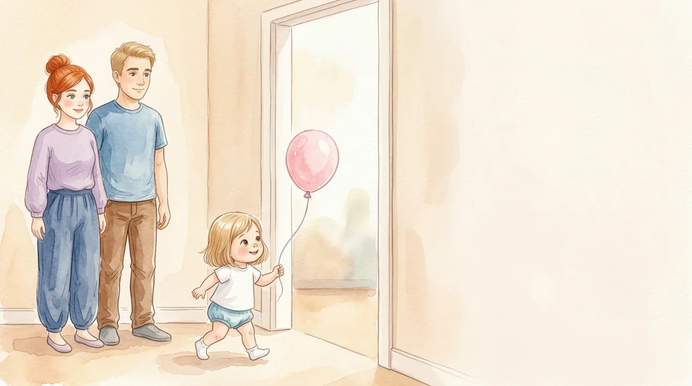Da klingt es fein. Wie ein Kichern. Ein Ballon tanzt zur Tür.…