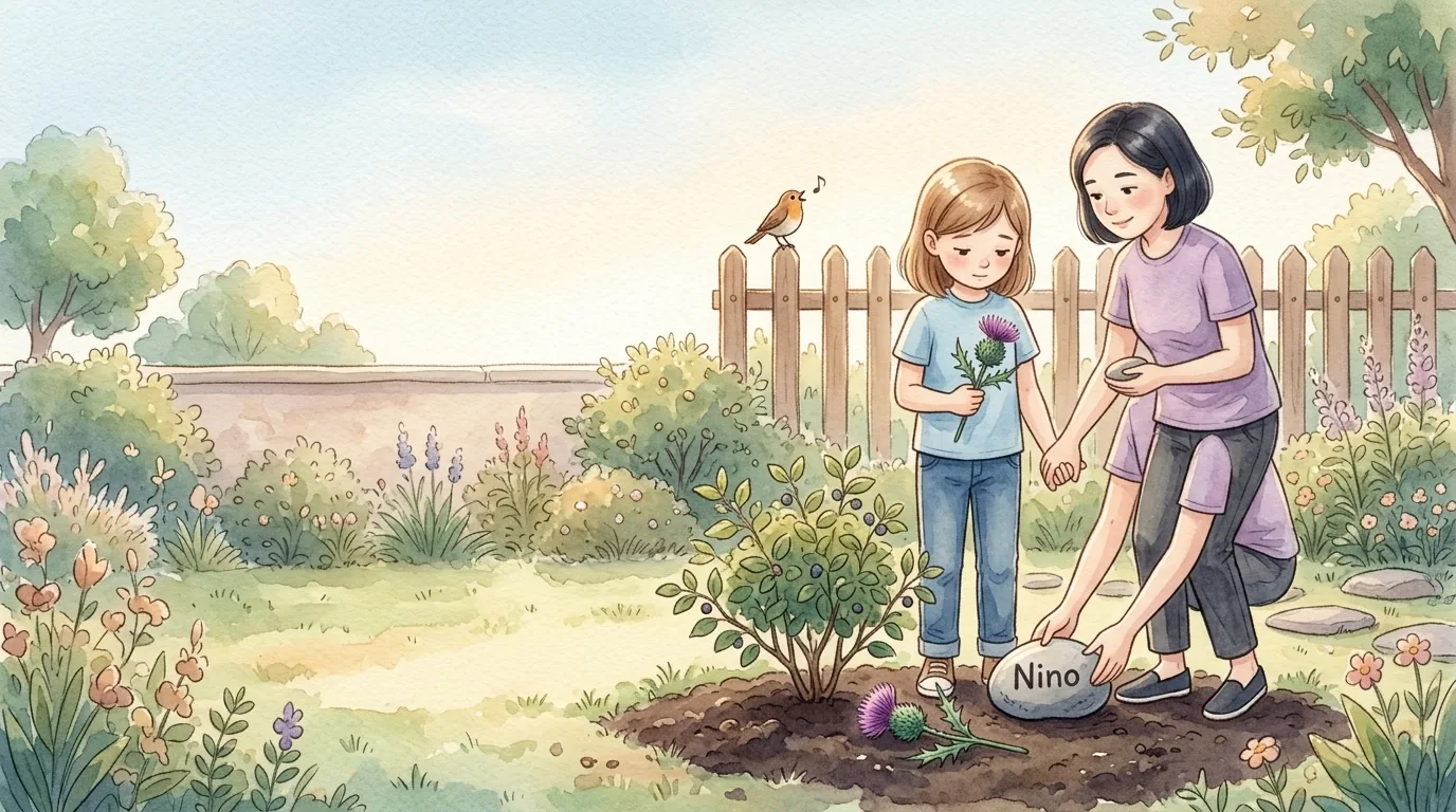 Zusammen gingen Mia und Rahel in den Garten. Die Luft war kühl,…