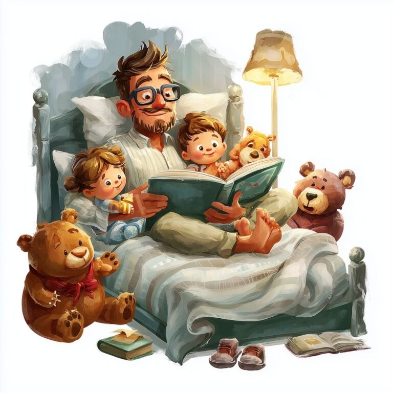 Papa liest seinen Kindern eine Geschichte vor